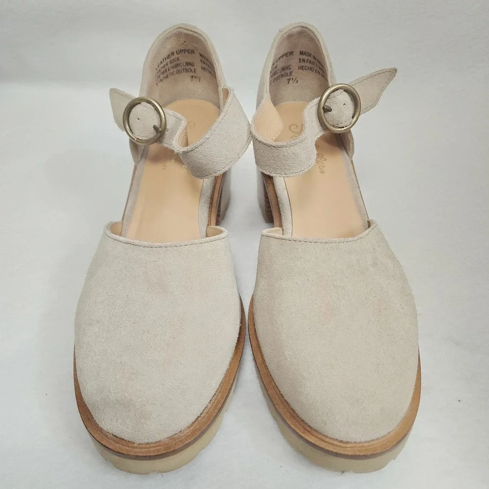 Seychelles Womens US 7.5 Lock and Key Mary Jane Beige Suede Block Heel Pumps